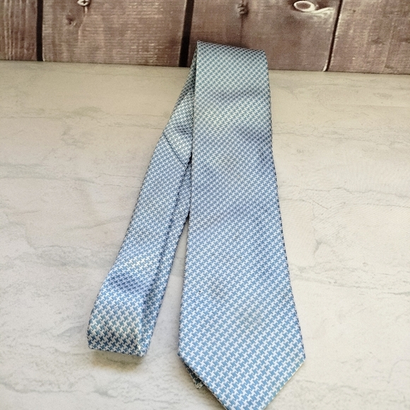 Paul Frederick Necktie Tie Silk Blue White Houndstooth Woven Formal Classic - Picture 6 of 10